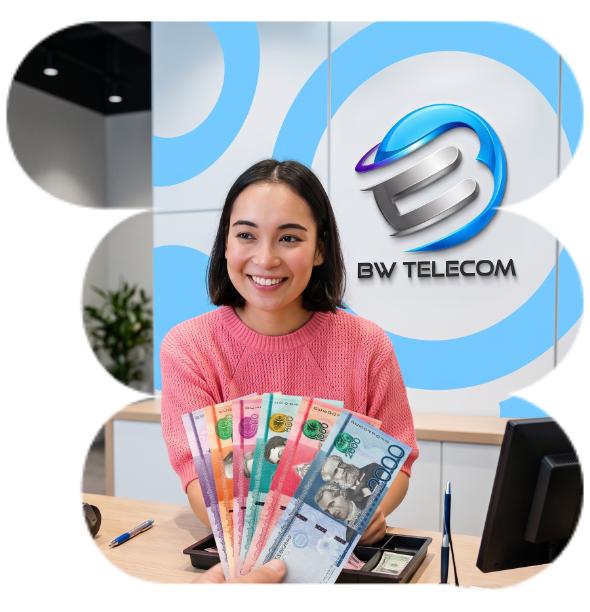 Clienta pagando su servicio BW Telecom en oficina